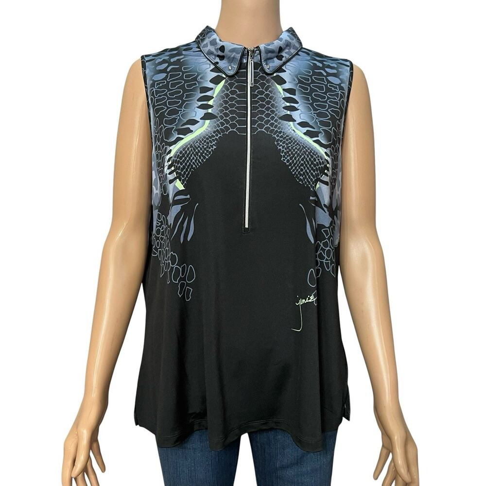 Jamie Sadock Snake Print Golf Polo Tank Top XL Quarter Zip Quick Dry Black Multi